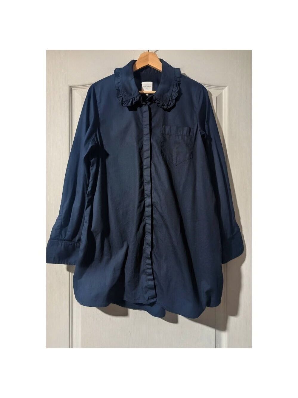 Pink Tartan | Ruffle Collar Tunic In Navy